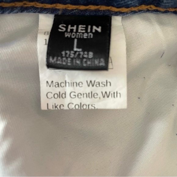 Shein Women’s Blue Denim Distressed Destroyed Ripped High Waist Jeans Large - Picture 5 of 10